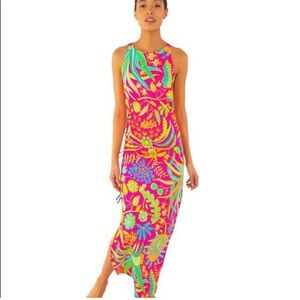 NWT Gretchen Scott Side Tie Maxi in Hummingbird Heaven Pink